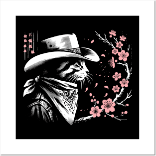 Kawaii Japanese Funny Cat Cowboy Cowgirl Meow Howdy Meowdy Posters and Art